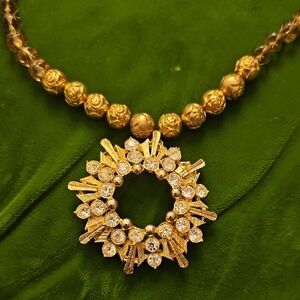 Roger Michael Ltd. Vintage Gold Crystal Sunburst Pendant 19" Necklace